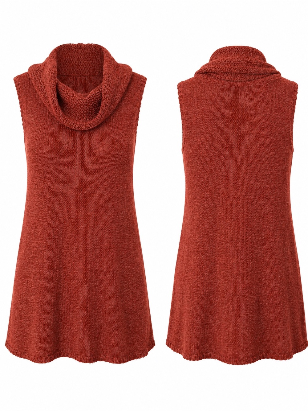 Passports NWT Cowl Neck Sleeveless Sweater Tunic Small Rust Terracotta Open Knit